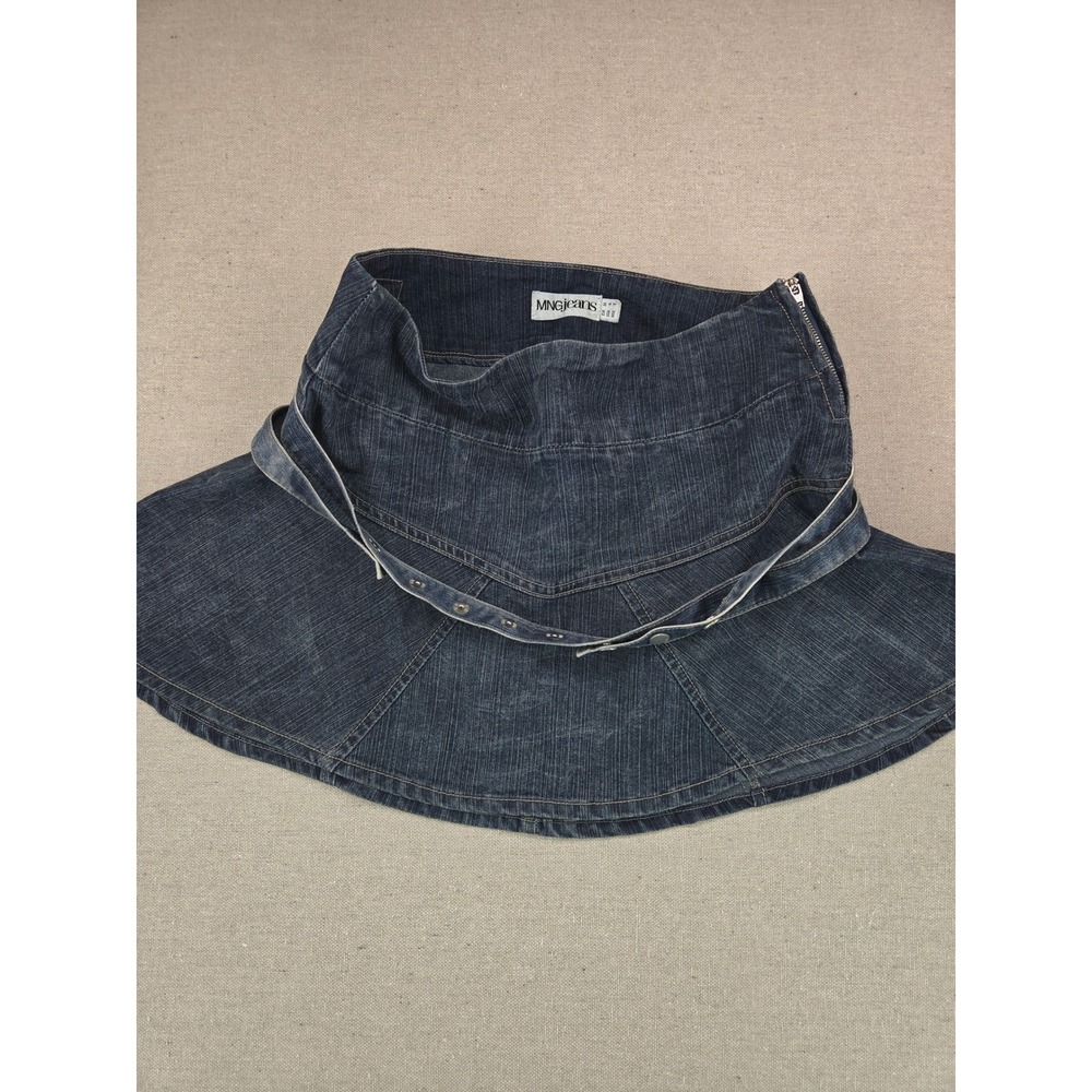Mango MNG Denim Mini Skirt Dark Wash HighWaisted Zip BeltWrap-around Blue Size 4